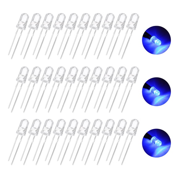 Uxcell 100Pcs 0.2" LED Diode Lights Blue Round Transparent DC 3.0-3.2V High Brightness Lighting Bulb Lamps for Electronics Components