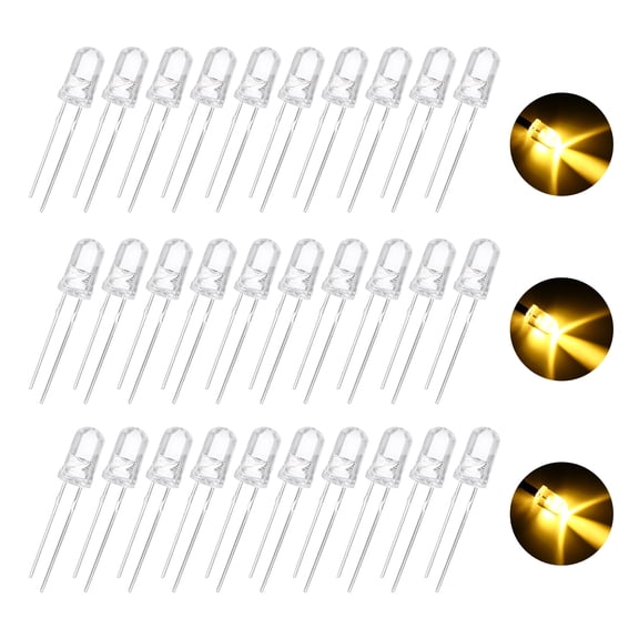 Uxcell 100Pcs 0.2" LED Diode Lights Yellow Round Transparent DC 1.8-2.0V High Brightness Lighting Bulb Lamps