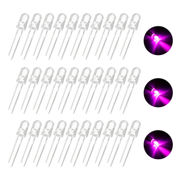 Uxcell 100Pcs 0.2" LED Diode Lights Pink Round Transparent DC 3.0-3.2V High Brightness Lighting Bulb Lamps for Electronics Components