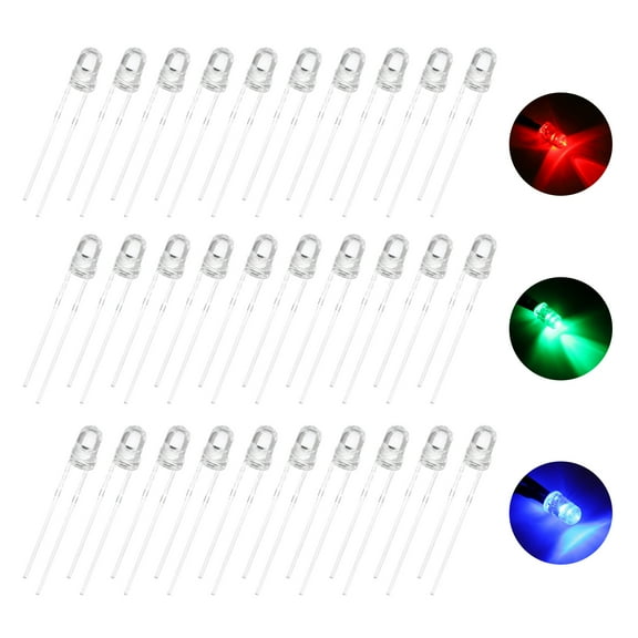 Uxcell 100pcs 5mm 10 Colors LED Diode Lights, Round Transparent DC 2.0-3.0V for Electronics Components