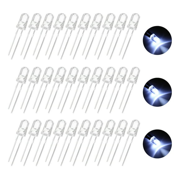 Uxcell 100Pcs 0.2" LED Diode Lights White Round Transparent DC 3.0-3.2V High Brightness Lighting Bulb Lamps for Electronics Components