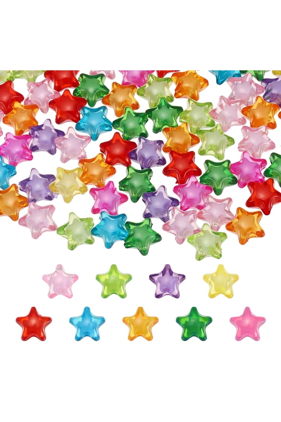 100pcs Acrylic Crystal Star Beads, 11mm Star Shape Charm Spacer Beads for DIY Crafts Jewelry Making Bracelet Necklace Decor Key Chains , Multicolored