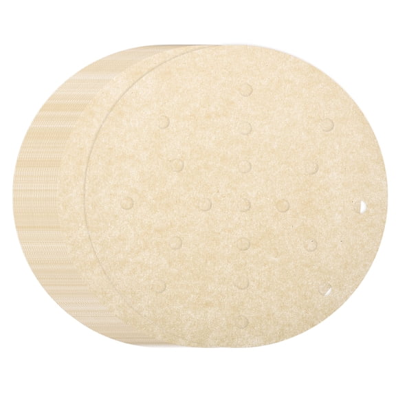 Uxcell 100pcs Air Fryer Liners 6.3 Inch Round Bamboo Steamer Liners with Holes Non-Stick Perforated Parchment Paper Sheets Disposable Steamer Paper for Air Fryers Steaming Basket, Brown