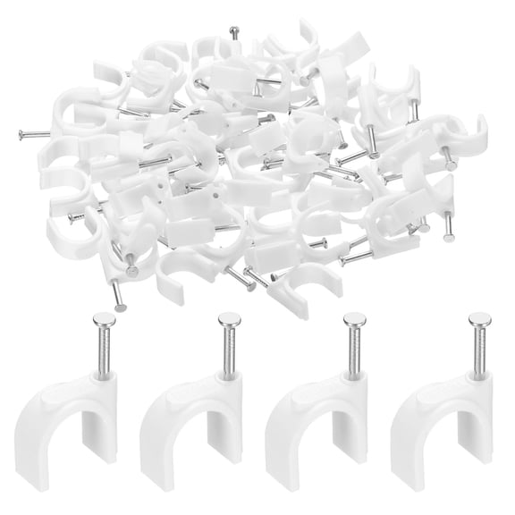 Uxcell 100pcs Cable Clips 14mm Half Clamp J-Hook with Nail Circular Single Nail in Cable Wire Clips on Wall for RG6 RG59 CAT6 RJ45 Ethernet Tacks Coax Pex Tubing Pipe Support, White