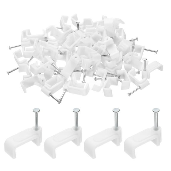 Uxcell 100pcs Cable Clips 16mm Half Clamp J-Hook with Nail Square Single Nail in Cable Wire Clips on Wall for RG6 RG59 CAT6 RJ45 Ethernet Tacks Coax Pex Tubing Pipe Support, White