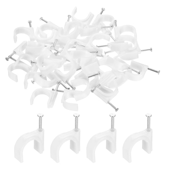 Uxcell 100pcs Cable Clips 18mm Half Clamp J-Hook with Nail Circular Single Nail in Cable Wire Clips on Wall for RG6 RG59 CAT6 RJ45 Ethernet Tacks Coax Pex Tubing Pipe Support, White