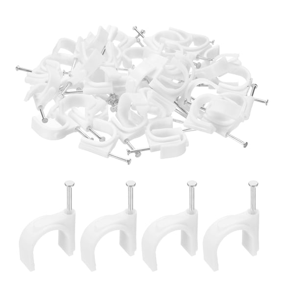 Uxcell 100pcs Cable Clips 20mm Half Clamp J-Hook with Nail Circular Single Nail in Cable Wire Clips on Wall for RG6 RG59 CAT6 RJ45 Ethernet Tacks Coax  Pex Tubing Pipe Support, White