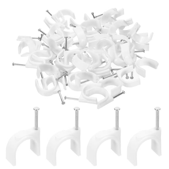 Uxcell 100pcs Cable Clips 22mm Half Clamp J-Hook with Nail Circular Single Nail in Cable Wire Clips on Wall for RG6 RG59 CAT6 RJ45 Ethernet Tacks Coax  Pex Tubing Pipe Support, White