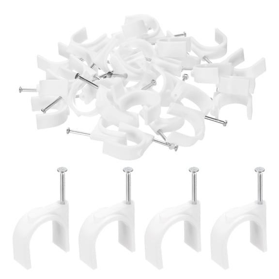 Uxcell 100pcs Cable Clips 25mm Half Clamp J-Hook with Nail Circular Single Nail in Cable Wire Clips on Wall for RG6 RG59 CAT6 RJ45 Ethernet Tacks Coax Pex Tubing Pipe Support, White