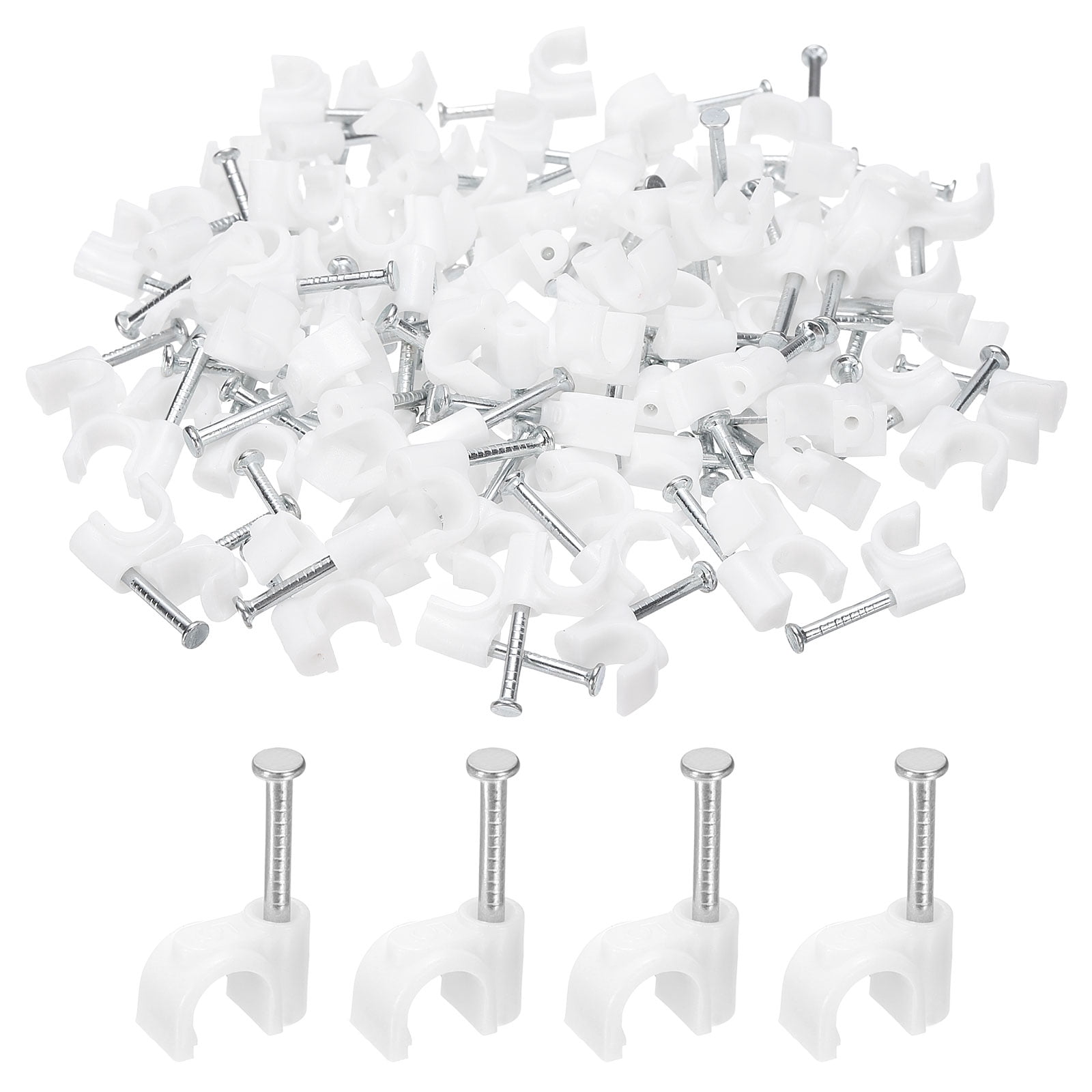 100-Pack White Cable Clips – 6mm Nail-In Wire Holders For Coax, Ethernet, Speaker & USB Cables, Easy Cable Organizer