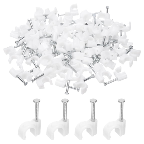 Uxcell 100pcs Cable Clips 5mm Half Clamp J-Hook with Nail Circular Single Nail in Cable Wire Clips on Wall for RG6 RG59 CAT6 RJ45 Ethernet Tacks Coax  Pex Tubing Pipe Support, White