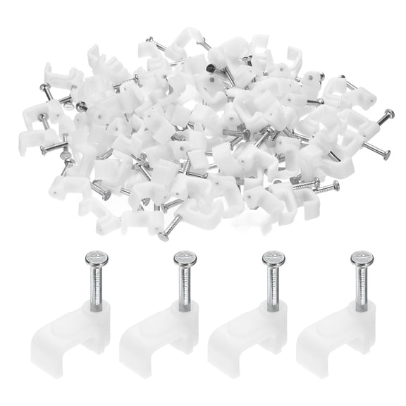 Uxcell 100pcs Cable Clips 7mm Half Clamp J-Hook with Nail Square Single Nail in Cable Wire Clips on Wall for RG6 RG59 CAT6 RJ45 Ethernet Tacks Coax Pex Tubing Pipe Support, White