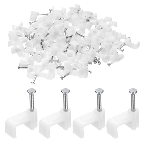 Uxcell 100pcs Cable Clips 8mm Half Clamp J-Hook with Nail Square Single Nail in Cable Wire Clips on Wall for RG6 RG59 CAT6 RJ45 Ethernet Tacks Coax Pex Tubing Pipe Support, White