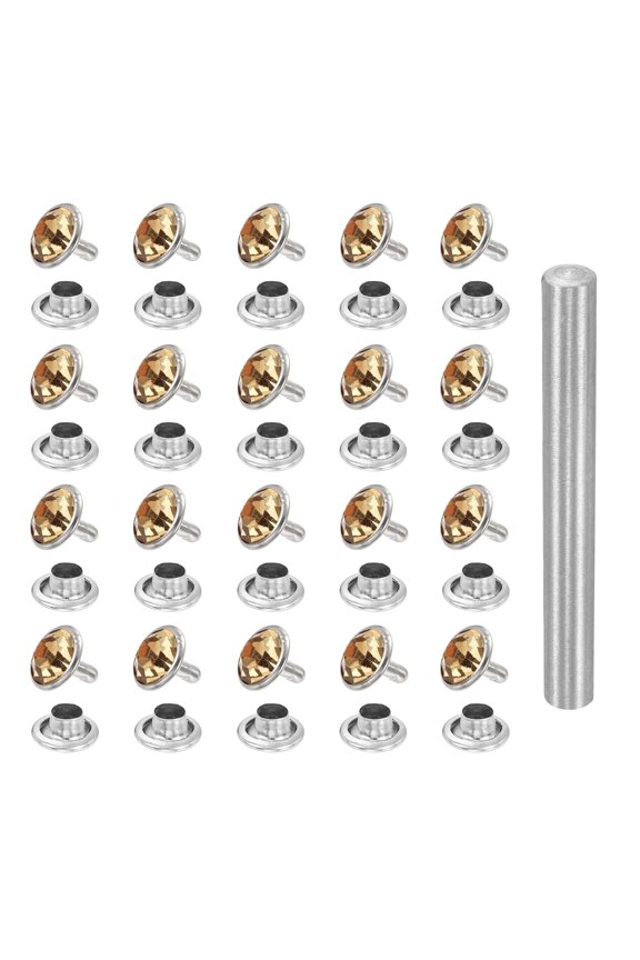 100pcs Crystal Rivets 10mm Rhinestone Rapid Stud Rivets with Steel Installation Tool for Clothing Leather Fabric Arts Crafts Decoration Leathercraft DIY, Silver Brown