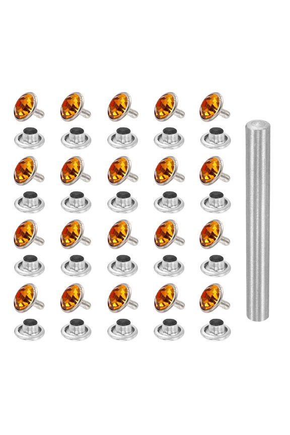 100pcs Crystal Rivets 10mm Rhinestone Rapid Stud Rivets with Steel Installation Tool for Clothing Leather Fabric Arts Crafts Decoration Leathercraft DIY, Silver Gold