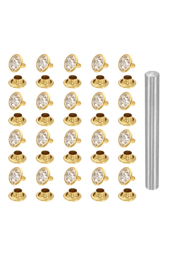 100pcs Crystal Rivets 10mm Rhinestone Rapid Stud Rivets with Steel Installation Tool for Clothing Leather Fabric Arts Crafts Decoration Leathercraft, Gold White