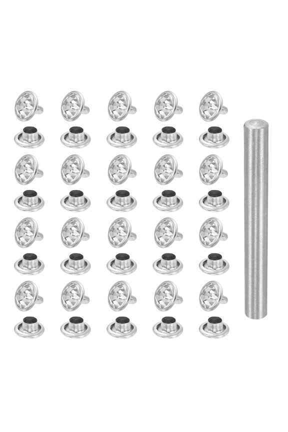 100pcs Crystal Rivets 10mm Rhinestone Rapid Stud Rivets with Steel Installation Tool for Clothing Leather Fabric Arts Crafts Decoration Leathercraft, Silver White