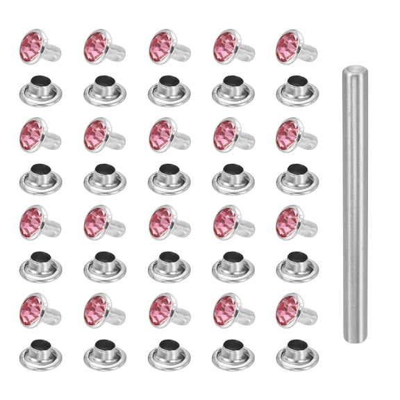 Uxcell 100pcs Crystal Rivets 6mm Rhinestone Rapid Stud Rivets with Steel Installation Tool for Clothing Leather Fabric Arts Crafts Decoration Leathercraft DIY, Silver Pink