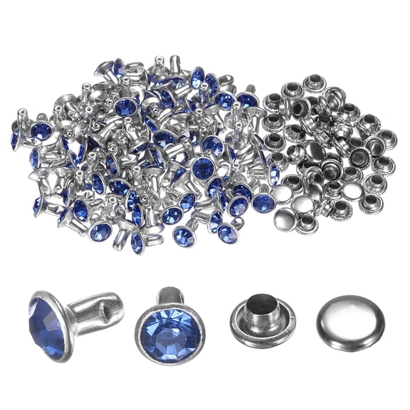 Uxcell 100pcs Crystal Rivets 6mm Rhinestone Rivets for Leather Crafting, Blue