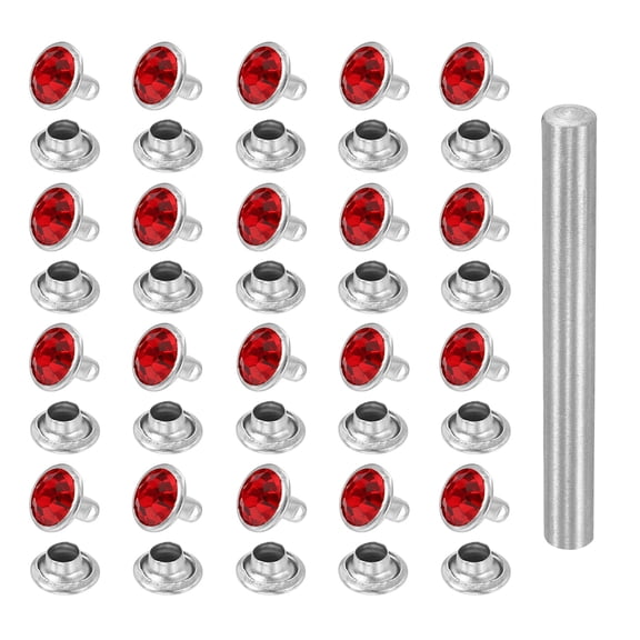 Uxcell 100pcs Crystal Rivets 8mm Rhinestone Rapid Stud Rivets with Steel Installation Tool for Clothing Leather Fabric Arts Crafts Decoration Leathercraft DIY, Silver Red
