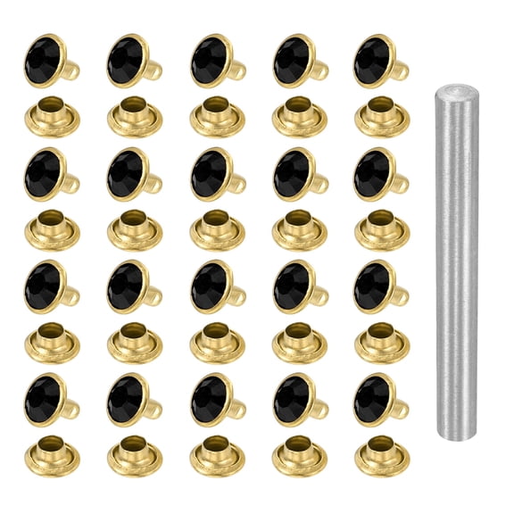Uxcell 100pcs Crystal Rivets 8mm Rhinestone Rapid Stud Rivets with Steel Installation Tool for Clothing Leather Fabric Arts Crafts Decoration Leathercraft, Gold Black