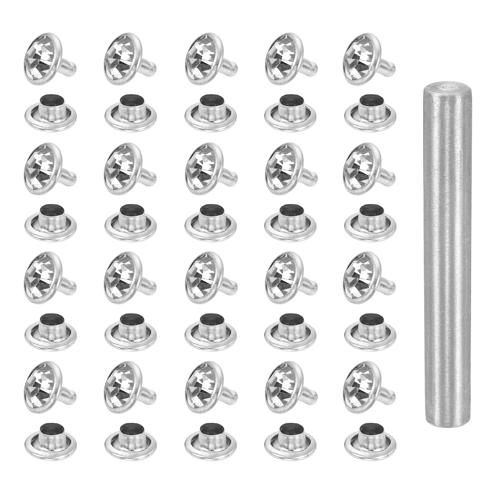 Uxcell 100pcs Crystal Rivets 9mm Rhinestone Rapid Stud Rivets with ...