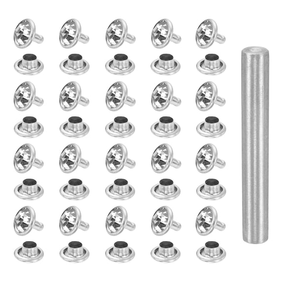 Uxcell 100pcs Crystal Rivets 9mm Rhinestone Rapid Stud Rivets with Steel Installation Tool for Clothing Leather Fabric Arts Crafts Decoration Leathercraft, Silver White