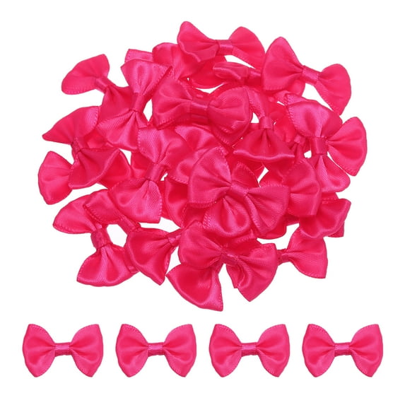 Uxcell 100Pcs Dark Pink Bow Ties 1.5"x1" Mini Bowknot for Little Satin Bows