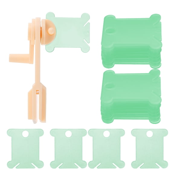Uxcell 100pcs Embroidery Floss Bobbins with Bobbin Winder, Plastic Cross Stitch Thread Organizer Holder Cards Sewing Thread Sorting Tool Storage, Green