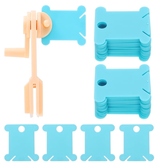 Uxcell 100pcs Embroidery Floss Bobbins with Bobbin Winder, Plastic Cross Stitch Thread Organizer Holder Cards Sewing Thread Sorting Tool Storage, Light Blue