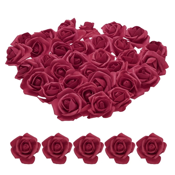 Uxcell 100pcs Foam Rose Heads 6-7 cm Stemless Foam Fake Roses Flowers for DIY Crafts Accessories, Burgundy