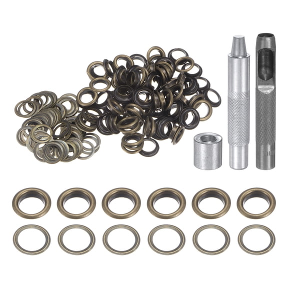 Uxcell 100pcs Grommet Tool Kit 10mm Grommet Eyelet Set with Hole Hollow Punch, Grommet Setter Tools, Bronze