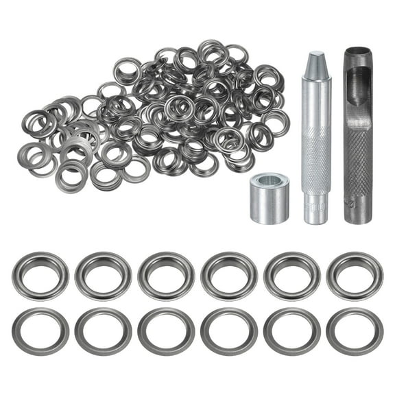Uxcell 100pcs Grommet Tool Kit 12mm Grommet Eyelet Set with Hole Hollow Punch, Grommet Setter Tools, Black