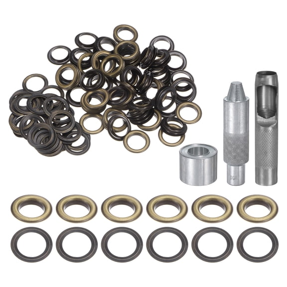 Uxcell 100pcs Grommet Tool Kit 18mm Grommet Eyelet Set with Hole Hollow Punch, Grommet Setter Tools, Bronze