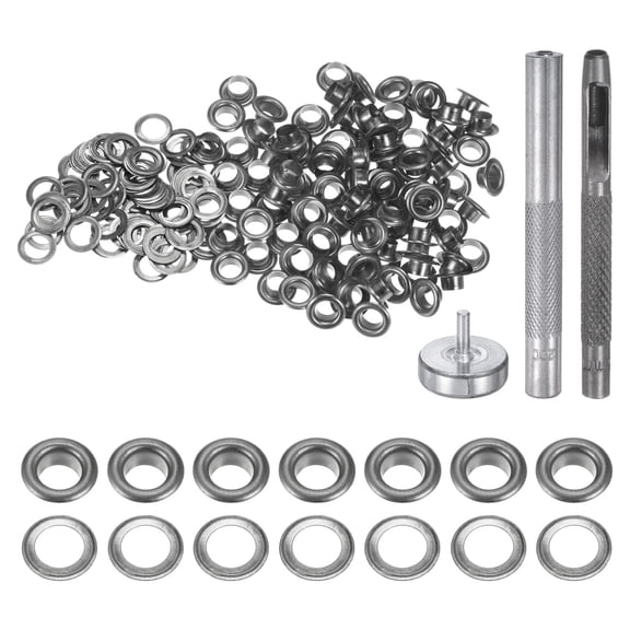 Uxcell 100pcs Grommet Tool Kit 4.5mm Grommet Eyelet Set with Hole Hollow Punch, Grommet Setter Tools, Black