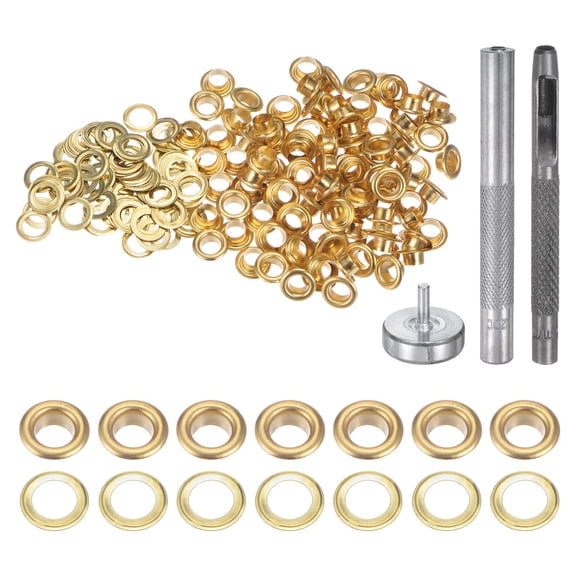 Uxcell 100pcs Grommet Tool Kit 4.5mm Grommet Eyelet Set with Hole Hollow Punch, Grommet Setter Tools, Gold Tone