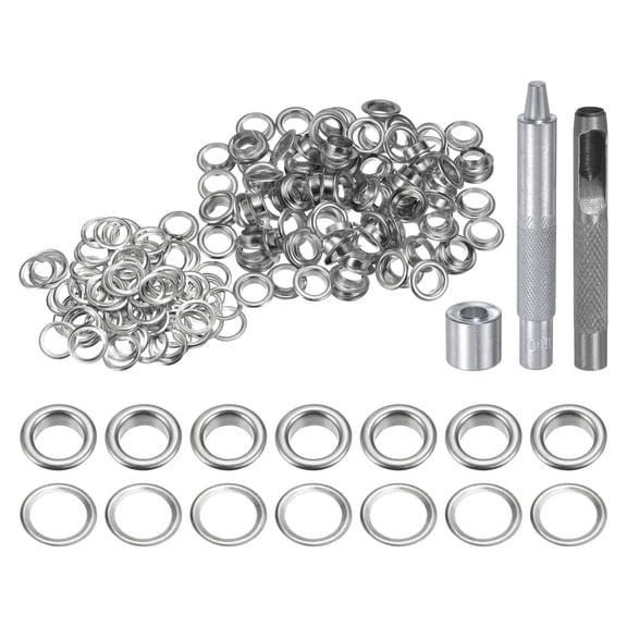 Uxcell 100pcs Grommet Tool Kit 8mm Grommet Eyelet Set with Hole Hollow Punch, Grommet Setter Tools, Silver Tone