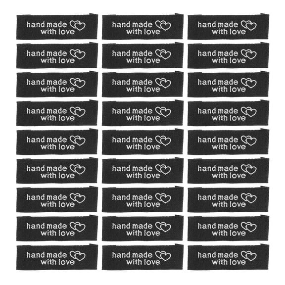 Uxcell 100pcs Handmade with Love Sewing Labels Embroidered Label Tags Sew on Clothing Garment Black