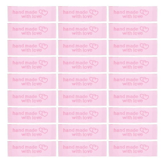 Uxcell 100pcs Handmade with Love Sewing Labels Embroidered Label Tags Sew on Clothing Garment Pink