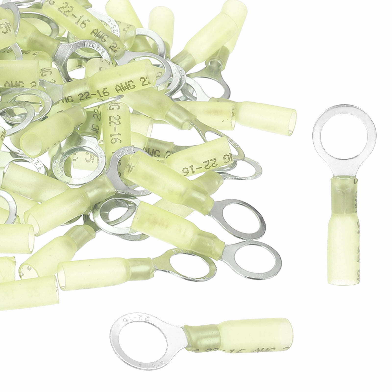 Uxcell 100pcs Heat Shrink Ring Connector #5/16" Ring Terminals 12-10 Gauge, Yellow