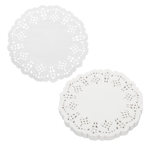 Uxcell 100pcs Lace Paper Doilies 4.5 Inch White Round Disposable Decorative Paper Placemats Hollow Flower Absorbing Papers for Cakes Desserts Food Decoration Wedding Birthday