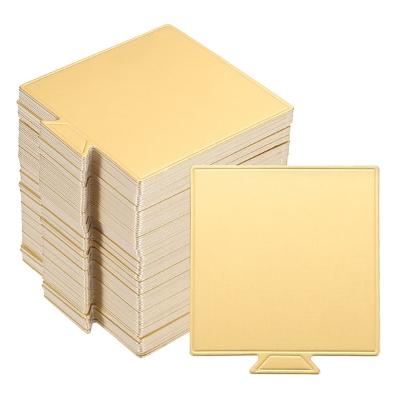 Uxcell 100pcs Mini Cake Boards, Mousse Cake Cardboards Square for Cake Bases (Gold)