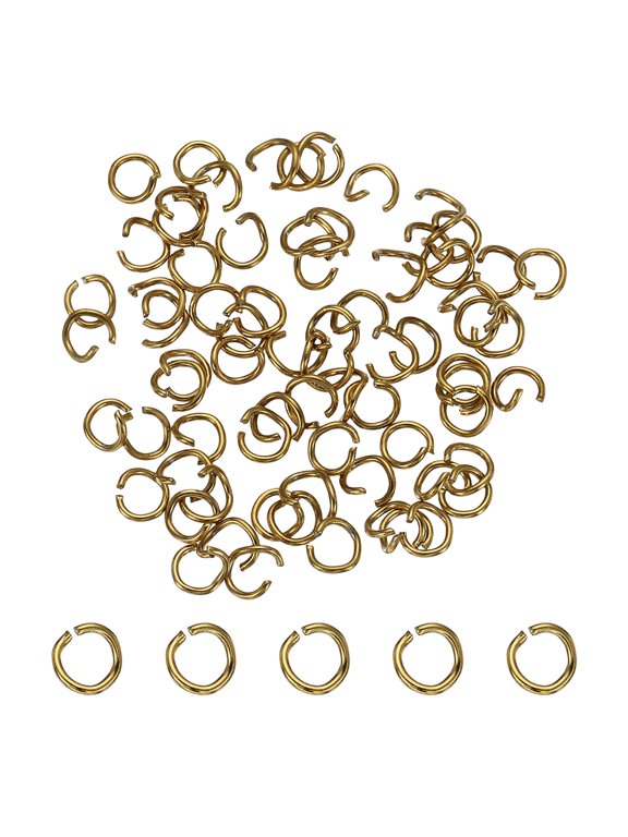 100pcs Open Jump Ring Connector 4mm-6 Gauge 0.6mm Thick Gold, Stainless Steel Split O Ring Loop Connector for Jewelry Making Findings Repair DIY Craft Necklace Bracelet Keychains