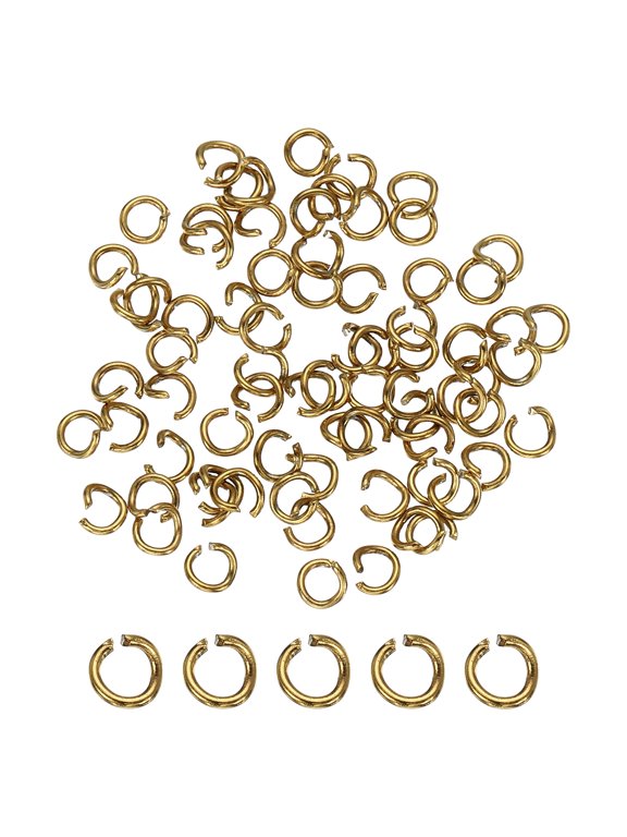 100pcs Open Jump Ring Connector 4mm-6 Gauge 0.7mm Thick Gold, Stainless Steel Split O Ring Loop Connector for Jewelry Making Findings Repair DIY Craft Necklace Bracelet Keychains