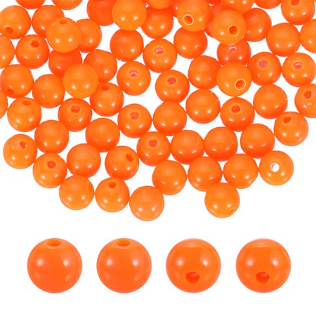 Uxcell 100pcs Orange Acrylic Round Beads 8mm Dia 1.9mm Hole Plastic Resin Smooth Balls Loose Bead for Jewelry Making Bracelets Necklace Earrings DIY