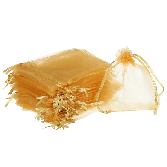 Uxcell 100pcs Organza Bags 2x3 Inch Drawstring Favor Pouches Sheer Mesh Bag for Gift Jewelry Wedding Party White Gold 4 inch x 5 inch