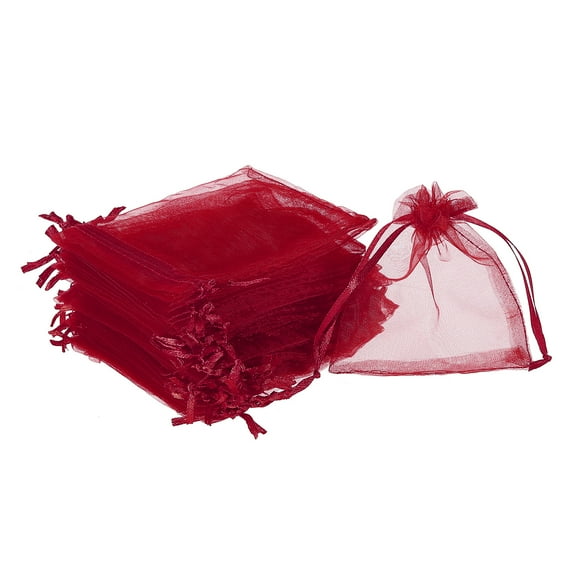 Uxcell 100pcs Organza Bags 2x3 Inch Drawstring Favor Pouches Sheer Mesh Bag for Gift Jewelry Wedding Party White Wine Red 4 inch x 5 inch