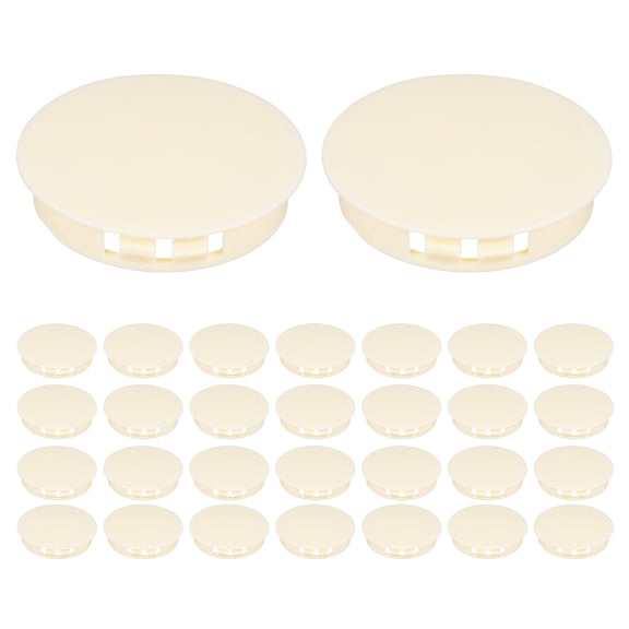 Uxcell 100pcs Plastic Hole Plugs 1-3/4" Nylon Round Drill Screw Hole Covers Flush Panel Locking Plugs for Furniture Cabinet Shelf Door Insert End Caps, Beige