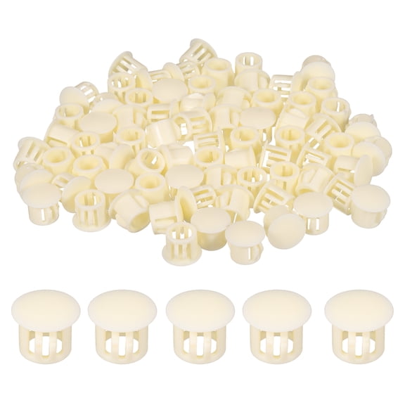 Uxcell 100pcs Plastic Hole Plugs 3/8" Nylon Round Drill Screw Hole Covers Flush Panel Locking Plugs for Furniture Cabinet Shelf Door Insert End Caps, Beige