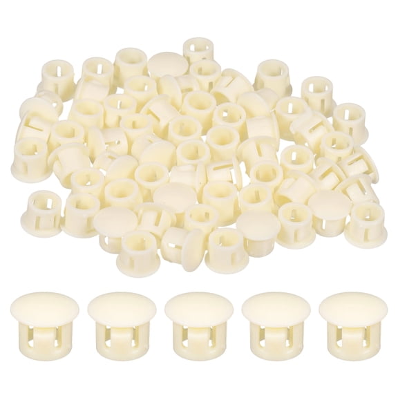 Uxcell 100pcs Plastic Hole Plugs 5/16" Nylon Round Drill Screw Hole Covers Flush Panel Locking Plugs for Furniture Cabinet Shelf Door Insert End Caps, Beige